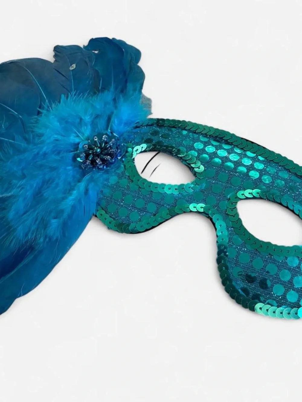 Blue Feather Sequin Eye Mask -Costume
